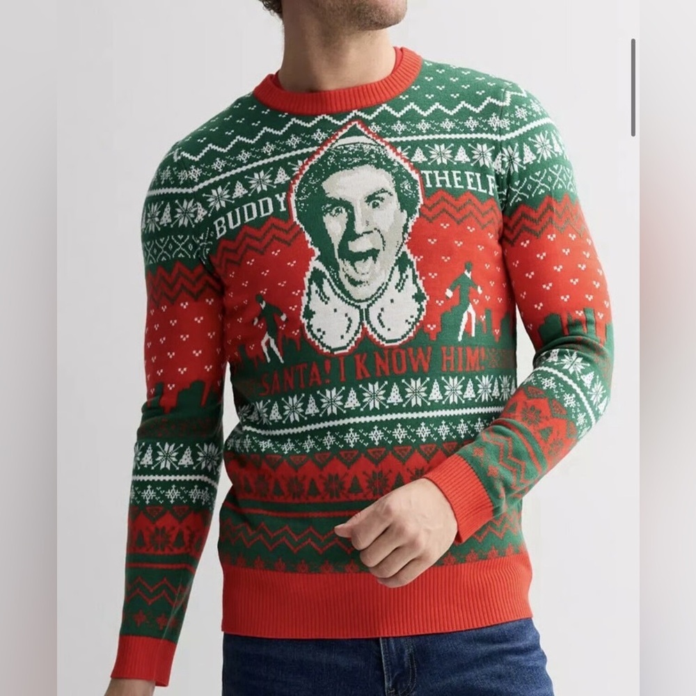 Mad Engine Mens Christmas Sweater Size L Red Green Funny Quote Knit Holiday Ugly